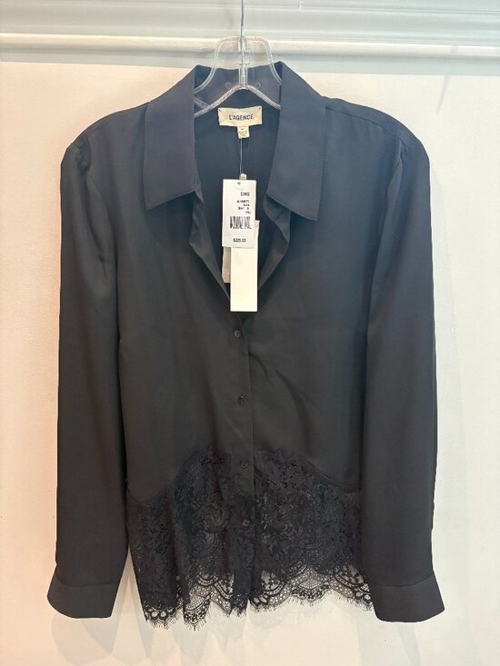 L'AGENCE Tops - L’Agence Adalee Lace Inset Blouse Black Long Sleeve Button With Tags Size Small